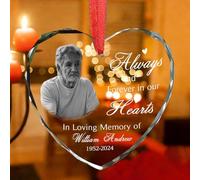 Personalized Memorial Crystal Glass Ornament with Photo, My Mind Still Talks to You Keepsake, Sympathy Christmas Decoration for Loved One Loss