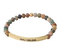 Personalized Memorial Engraved Natural Stone Stretch Bracelet, Custom Beaded Bracelet for Women, Personalised Engraved Name Bracelets for Women, Loss Loved One