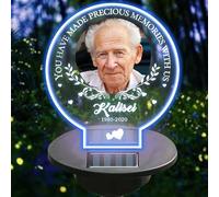 Personalized Memorial Garden Solar Outdoor Lights with Photo Name Custom Grave Decor Solar Lights for Sympathy Gifts for Loss of Loved One in Loving Memory Memorial Gift (A-Round -2)