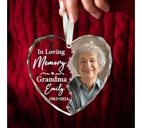 Personalized Memorial Glass Ornament - Christmas-Birthday-Anniversary Keepsake for Loss of Loved One - Custom Photo Name Year - in Loving Memory Heart Clear Decoration