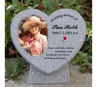 Personalized Memorial Grave Stones Headstones - Heart Shaped Cemetery Stones Tombstones Custom with Any Message Symbal and Photo, Sympathy Gifts Memorial Gifts for Someone Lost Outdoors