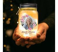 Personalized Memorial Mason Jar Light for Loved Ones, in Loving Memory Gifts, Sympathy Gifts for Loss of Mom Dad Family Member, Custom Jar Night Light Decor (Version7)