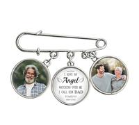Personalized Memorial Photo Safety Pin, Custom I Have An Angel Watching Over Me I Call Him Dad Charm Brooch, Custom Photo Bouquet Charm, Remembrance Keepsake Gifts for Wedding, Funeral