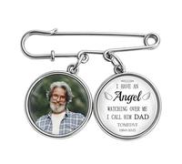 Personalized Memorial Photo Safety Pin, Custom I Have An Angel Watching Over Me I Call Him Dad Charm Brooch, Custom Photo Bouquet Charm, Remembrance Keepsake Gifts for Wedding, Funeral
