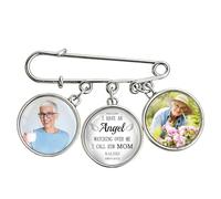 Personalized Memorial Photo Safety Pin, I Have An Angel Watching Over Me I Call Her Mom Charm Brooch, Custom Photo Bouquet Charm, Remembrance Keepsake Gifts for Wedding, Funeral, Loss of Loved One