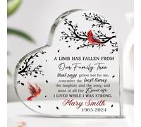 Personalized Memorial Plaque - Bereavement Gifts For Loss Of Loved One - Red Cardinal Sympathy Gift For Loss Of Mom - Remembrance Table Decor - Custom Acrylic Plaque Heart Decoration