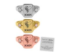 Personalized Memorial S925 Sterling Silver Name Ring-Custom Engraved Heart Ring for Loss of Loved One, Sympathy Keepsake Jewelry Gift for Women Men