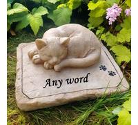 Personalized Memorial Stones - Garden Stones With Sleeping Cat Statue, Sympathy Grave Markers Engraved With Any Word
