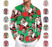 Personalized Men Christmas Shirt Ugly Shirts Christmas Shirt with Face/Logo Casual Christmas Long Sleeve Button Down Shirt Personalised Multicolour M-5Xl