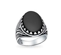Personalized Men's Animal Wolf Claw Set Large Oval Cabochon Gemstone Black Onyx Signet Statement Western Ring For Men Oxidized .925 Silver Handmade In Turkey Customizable