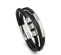 Personalized Men's Bracelet,black multi-layered leather with a stainless steel magnetic clasp for Men, Father's Day Bracelet, Daughter and Son Gifts with Any Name and Text for Him,Dad (Black)