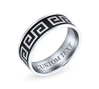 Personalized Mens Geometric Greek Key Black Flat Wedding Band Ring For Men For Women Stainless Steel 8MM Custom Engraved