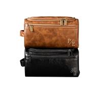 Personalized Men's PU Leather Toiletry Bag - Custom Engraved With Initials for Groom, Groomsman, Father's Day, Wedding, Birthday, Husband, Grandpa - Xmas Gift (02)