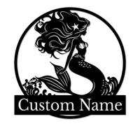 Personalized Mermaid Metal Wall Art, Custom Beach House Sign, Ocean-Themed Nursery Decor, Seaside Gift for Her, Kids' Room Name Plaque (Style-4)