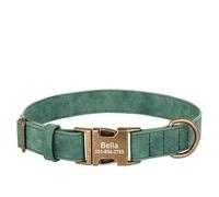 Personalized Metal Buckle Dog Collar Anti Lost Adjustable Dog Collar Custom Dog ID Tag Collar Soft PU Leather Pet Collar For Bulldog Labrador German Shepherd,green,S