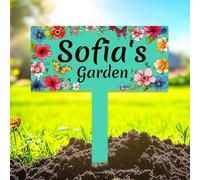 Personalized Metal Butterflies Art Signs Garden Decor,Custom Text Flowers Gardener Name Sign for Yard,Customized Gardening Gifts for Wedding Birthday,Butterfly Flower Welcome Plaques for Lawn Patio