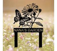 Personalized Metal Butterflies Art Signs Garden Decor,Custom Text Flowers Gardener Name Sign for Yard,Customized Gardening Gifts for Wedding Birthday,Butterfly Flower Welcome Plaques for Lawn Patio