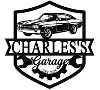 Personalized Metal Car Garage Name Sign, Custom Car Workshop Wall Decor, Large Outdoor Garage Plaque for Man Cave, Gift for Dad, Husband or Grandpa (Car E)