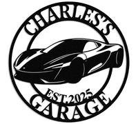 Personalized Metal Car Garage Name Sign, Custom Car Workshop Wall Decor, Large Outdoor Garage Plaque for Man Cave, Gift for Dad, Husband or Grandpa (Car F)