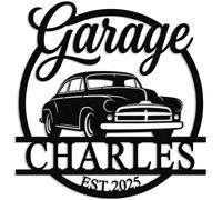 Personalized Metal Car Garage Name Sign, Custom Car Workshop Wall Decor, Large Outdoor Garage Plaque for Man Cave, Gift for Dad, Husband or Grandpa (Car B)