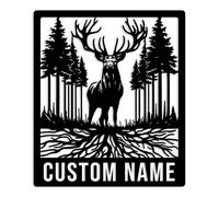 Personalized Metal Deer & Elk Scene Sign - Custom Mountain Wildlife Wall Art, Rustic Cabin Address Plaque, Outdoor Hunting Gift, Natural Decor (Style-4)