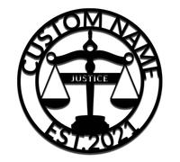 Personalized Metal Justice Sign,Scales of Justice Wall Art Decor,Law Office Hanging Decoration,Gift for Lawyers, Attorneys, Judges and Law Firms style 1