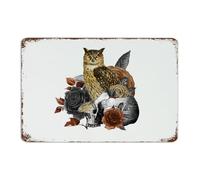 Personalized Metal Sign Halloween Owl Skeleton' Flower Floral Wall Decorations Aluminum Tin Signs for Dining Room Porch Shop Abstract Rose Horror Art Poster Gift for Home 12x18 Inch