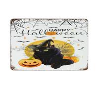 Personalized Metal Signs Happy Halloween Black Cat Witch Hat Man Cave Decor Garage Signs for Garden Dining Room Cabin Wicca Wiccan Witchcraft Witch Art Poster Gift for Dorm 12x18 Inch