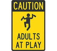 Personalized Metal Wall Art Caution Adults at Play Coffee/Tea Motifs Beer Signs for Bar/Pub Owners,Driveway,Pet Lovers,DIY/Personalization Seekers S