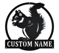 Personalized Metal Wall Decor - Squirrel Sign, Custom Squirrel Art, House Number Sign, Garden Decor (Style-3)