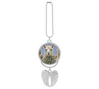 Personalized Mexican Llama Cactus Car Rearview Mirror Ornament Double Side Custom Photo Picture Car Hanging Pendant Accessories Alloy Angel Wings Vehicle Decoration Silver
