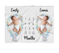 Personalized Milestone Blankets Gender Neutral For Twins,Elephant Baby Milestone Blanket Twins,Twin Monthly Milestone Blanket,Milestone Blanket For Twins,Twin Baby Blankets,Twin Milestone Baby Blanket