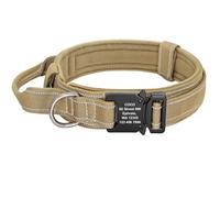Personalized Military Tactical Adjustable Nylon Labrador Shepherd Golden Retriever Training Camping Collar With Handle,Khaki,XL
