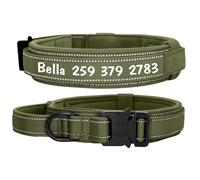 Personalized Military Tactics Outdoor Reflective Adjustable Nylon German Shepherd Labrador Bulldog Name Phone Number Collar,Green,L
