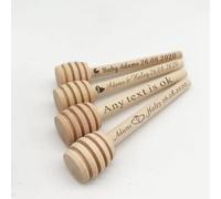 Personalized Mini Honey Dipper Stick Custom Honey Spoon Combs for Wedding Party Gifts Baby Bath and Baptism Dessert Utensils Wooden Spoons Logo (20p,10cm/3.9in)