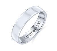 Personalized Minimalist Simple .925 Sterling Silver Flat Couples Wedding Band Ring For Women For Men 4MM Custom Engraved