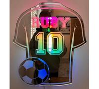 Personalized Mirror Light Football Neon Sign,Custom Name Hockey Sign, Basketball LED Acrylic Mirror for Bedroom Birthday Party Home Decor Club Kids Sport for Soccer Lover (01)