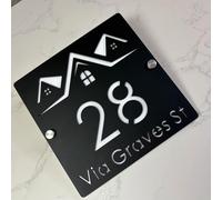 Personalized Modern House Address Number Sign, Custom Outdoor Address Plaque,House Number Plaque (Black White,35x35cm)