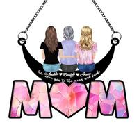 Personalized Mom and Daughter Window Hanging Ornament - Children Sitting On The Moon Suncatcher Wall Art Home Decor - Custom Mother's Day Birthday Gift for Grandma
