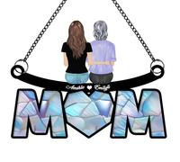 Personalized Mom and Daughter Window Hanging Ornament - Children Sitting On The Moon Suncatcher Wall Art Home Decor - Custom Mother's Day Birthday Gift for Grandma