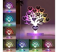 Personalized Mom Family Tree Mirror with Lights Custom 1-15 Kid's Names Acrylic Mirror Heart Wall Mirror Love Mirror Acrylic Mother's Day Decor Gift for Mum Grandma (Family Tree Acrylic Mirror Lights)
