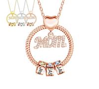 Personalized Mom Necklace with 6 Names & Birthstones - Custom Circle Pendant Necklace with Engraved Beads Gift for Mother, Grandma, Wife - Mother's Day, Christmas, Birthday Gift (Rose Gold)