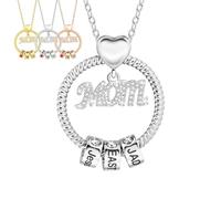 Personalized Mom Necklace with 6 Names & Birthstones - Custom Circle Pendant Necklace with Engraved Beads Gift for Mother, Grandma, Wife - Mother's Day, Christmas, Birthday Gift (Silver)