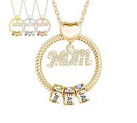 Personalized Mom Necklace with 6 Names & Birthstones - Custom Circle Pendant Necklace with Engraved Beads Gift for Mother, Grandma, Wife - Mother's Day, Christmas, Birthday Gift (Gold)