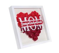 Personalized Mom Rose Flower Shadow Box Frame with Name 8x8 Picture Frame Gifts for Mom Anniversary Mother's Day Birthday (Mom-Red)
