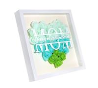 Personalized Mom Rose Flower Shadow Box Frame with Name 8x8 Picture Frame Gifts for Mom Anniversary Mother's Day Birthday (Mom-Green)