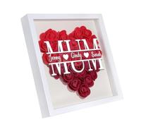 Personalized Mom Rose Flower Shadow Box Frame with Name 8x8 Picture Frame Gifts for Mom Anniversary Mother's Day Birthday (Mum-Red)
