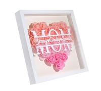 Personalized Mom Rose Flower Shadow Box Frame with Name 8x8 Picture Frame Gifts for Mom Anniversary Mother's Day Birthday (Mom-Pink)
