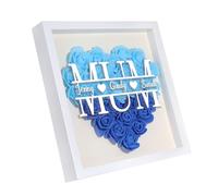 Personalized Mom Rose Flower Shadow Box Frame with Name 8x8 Picture Frame Gifts for Mom Anniversary Mother's Day Birthday (Mum-Blue)