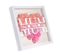 Personalized Mom Rose Flower Shadow Box Frame with Name 8x8 Picture Frame Gifts for Mom Anniversary Mother's Day Birthday (Mum-Pink)